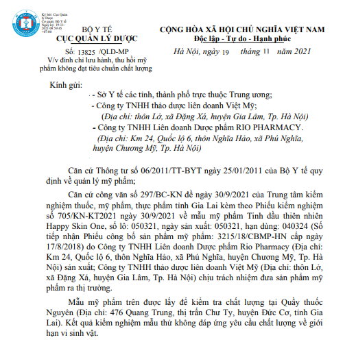 Công văn của Cục Quản lý Dượng về việc đình chỉ lưu hành và thu hồi toàn quốc